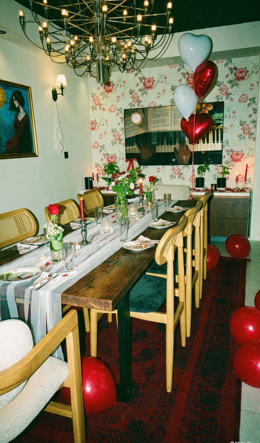 Table setting with roses and candles in the private room